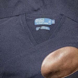 Polo Ralph Lauren 100% Merino Wool Vneck Elbow Patch Men's XL Sweater